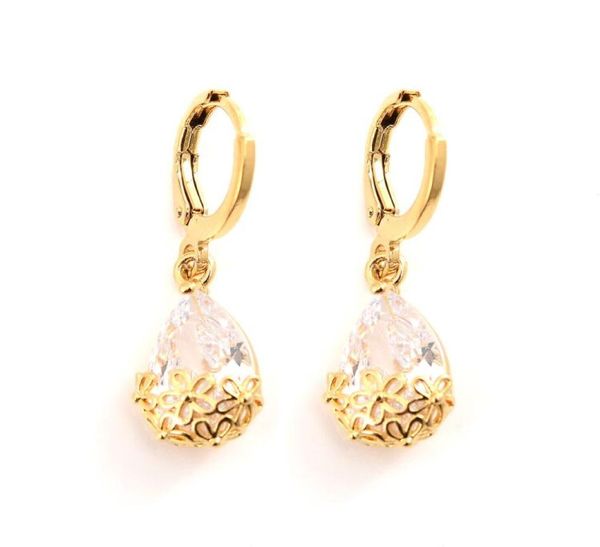 

trendy luxury 24 k ct gold gf cz water drop earring dangle chandelier bridal accessories cute stone multiple colour select elega7700507, Silver