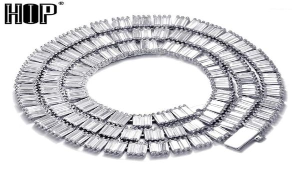 

hip hop 4mm cuban square baguette cz tennis chain bling iced out copper cubic zirconia necklace for men women jewelry19414080, Silver