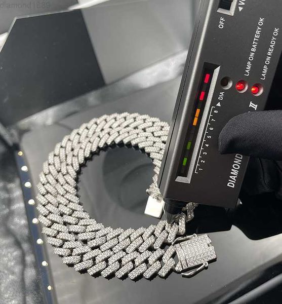 

selling 925 sterling sliver 2rows 18mm wide moissnaite diamond necklace cuban link chain for daily wear, Silver