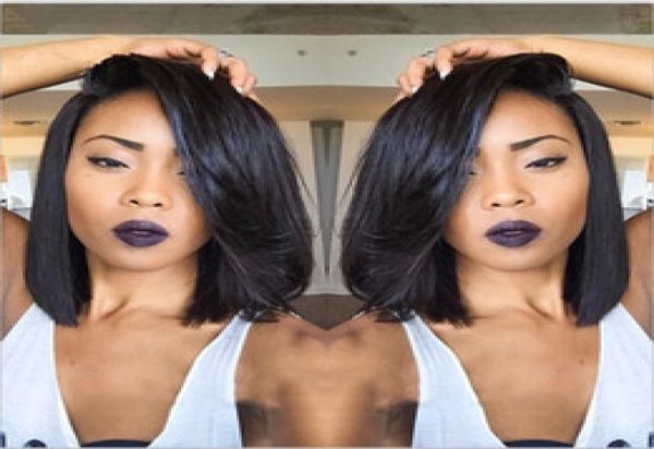 

unice hair 1346 lace front human hair wigs 814quot straight short blunt cut bob for black women deep part short brazilian wig2207358