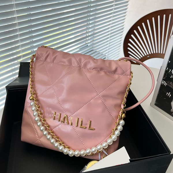 

womens classic mini round leather strap 22 mini shopping bags pearl chain handle totes coin lucky charm gold metal hardware matelasse should