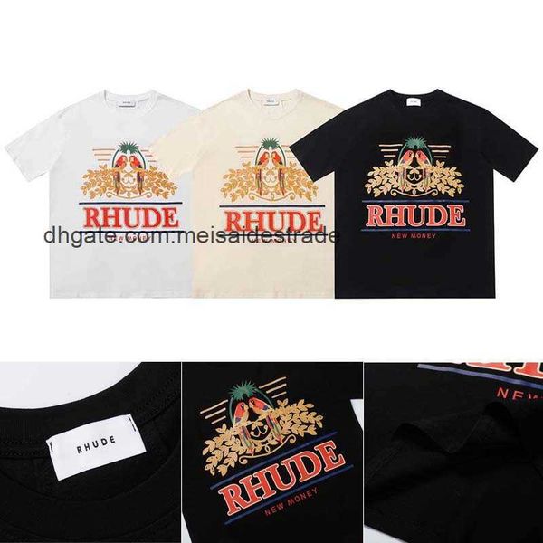 

designer t shirt limited rhudes letter printing parrot beauty edition simple casual round neck large short sleeve t-shirt for men and women, White;black