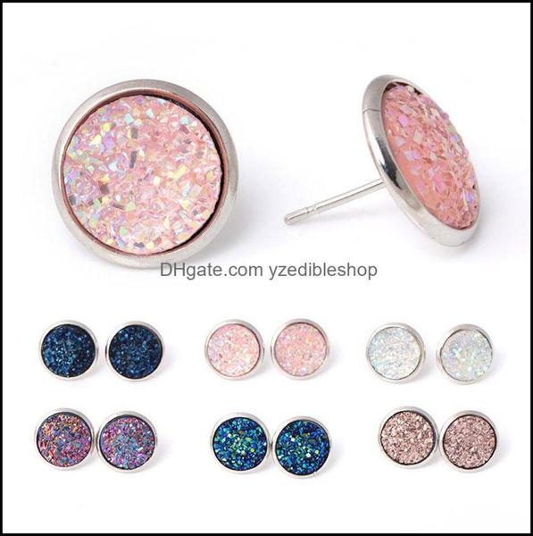 

stud earrings jewelry resin druzy for women simple shining tone hypoallergenic female fashion gift drop delivery 2021 v88457910, Golden;silver