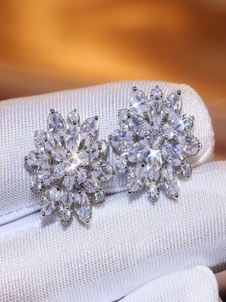 

luxury sun flower stud earrings cz diamond shining ol jewelry ear rings for womem girl gift5745902, Golden;silver