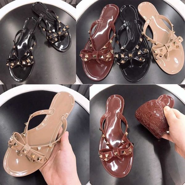 

designer bowknot rivet sandals womens comfortable platform slides flip flops shoes, Black