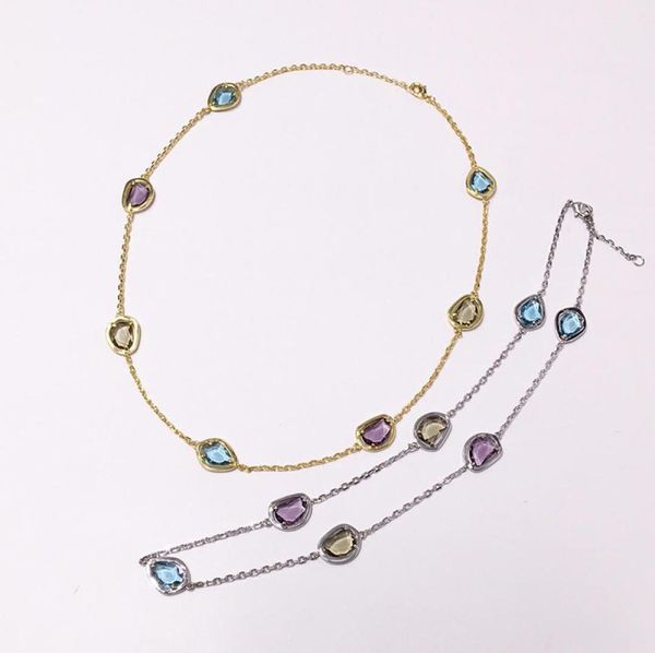 

10 foreign trade summer style copperplated gold inlaid irregular dropshaped colorful artificial crystal choker7685278, Silver