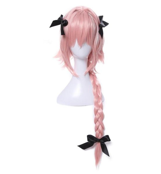 

fate apocrypha fgo astolfo rider pink bangs long braided ponytail cosplay wig7018500, Black