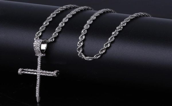 

nail cross pendant gold silver copper material iced cz pendants necklace with chain fashion hip hop jewelry8293129