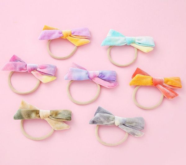 

baby bows headband tie dye bowknot velvet girls autumn winter hair accessories kids party hair bands infants hairbands m28645928420, Slivery;white
