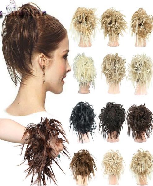 

messy hair bun piece tousled hairpiece elastic band chignon curly scrunchie updo ponytail pony tail cover synthetic accessories fo4498287