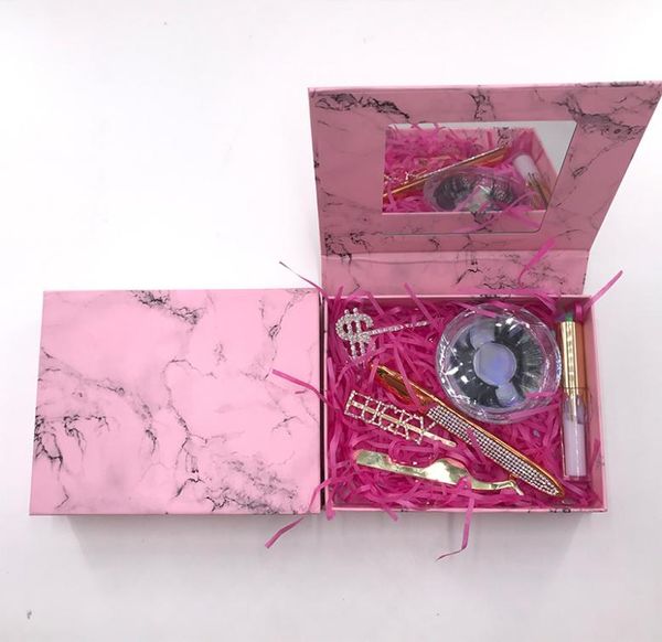 

2021 new arrival eyelash case with mirror luxury 25mm mink lashes rhinestone eyeliner glue pen tweezers hairclips6993756
