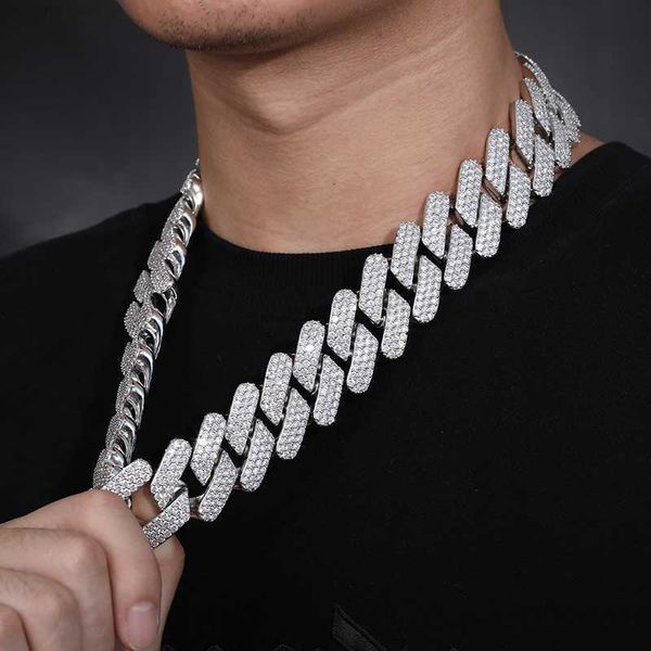 

big guy luxury hip hop jewelry 30mm 18k gold plated brass 5a cz diamond heavy iced out miami cuban link chain for men, Silver