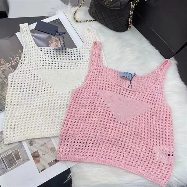 

23ss summer new product hollowed out vest inverted triangle embroidery alphabet logo hollowed out design spice girl chic, White