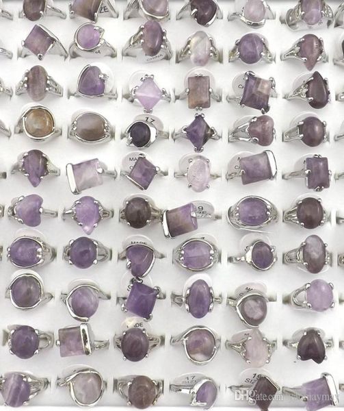 

natural amethyst stone rings gemstone jewelry women039s ring bague 50pcs valentine039s day gift5129649, Golden;silver