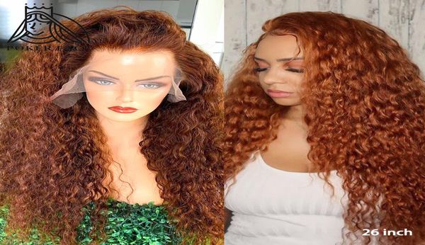 

13x1 brazilian curly human hair wigs 150 density orange ginger color remy long lace front human wig pre plucked wave wig7686330, Black