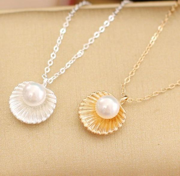 

fashion simple pearl shell pendant short necklace female clavicle necklace gold silver plated whole3298581
