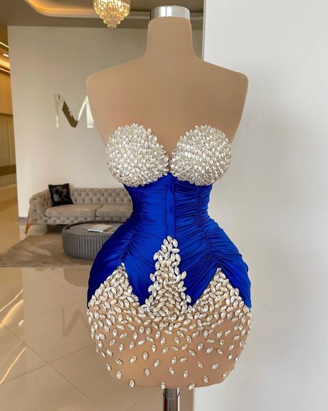 

2023 royal blue sheath graduation dress crystals satin short mini homecoming party formal cocktail prom gowns dresses zj417, Blue;red