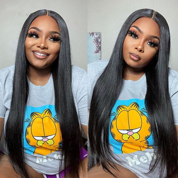

wear and go straight lace closure wigs human hair pre cut hairline ready to go wigs for women glueless hd lace wigs, Black;brown