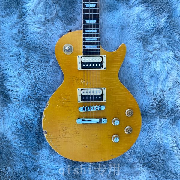 

vintage electric guitar made in china mahogany wood body 22 fret matte paint yellow color