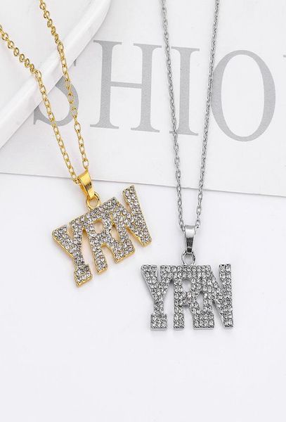 

rhinestone letter yrn pendant hip hop jewelry color silver gold long chain necklace5682521