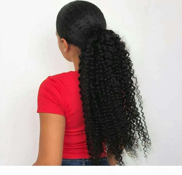

human hair afro kinky curly ponytail drawstring afro kinky curly ponytail hair extension african american hairpieces with clips b4781375, Black