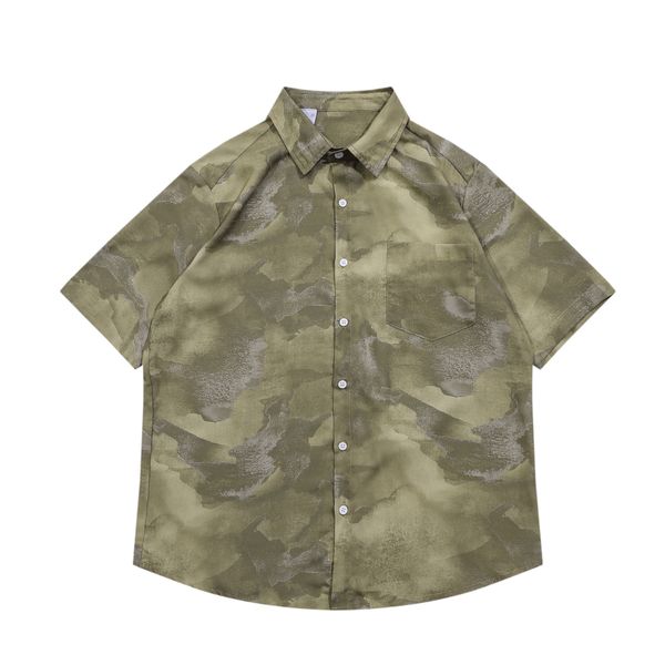 

ink green camouflage tie-dye shirts loose casual shirts, White;black