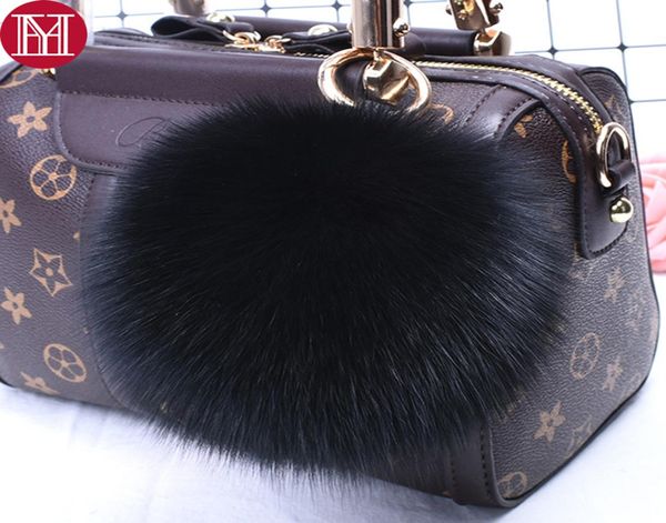 

trendy 100 real big fox fur pompom ball keychain fluffy fox fur keyring 15cm handbag car keychains pendant decorations s2792954, Silver