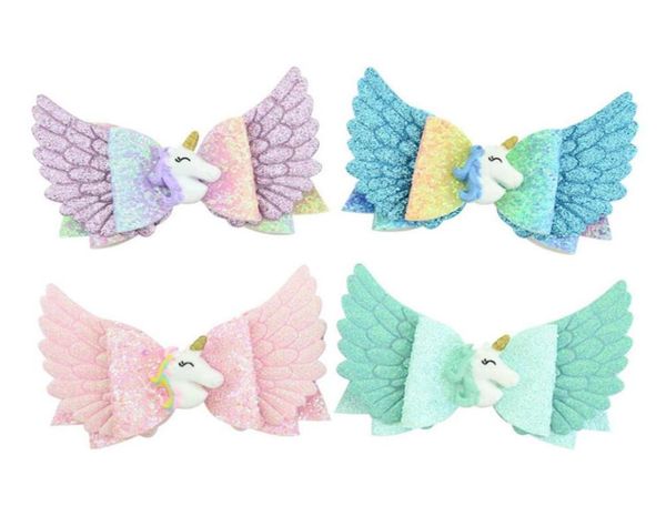 

ins baby girls wings glitter unicorn bowknot hairpin children princess cartoon rainbow barrettes diy hairclip kids hair clip headw3649229, Slivery;white
