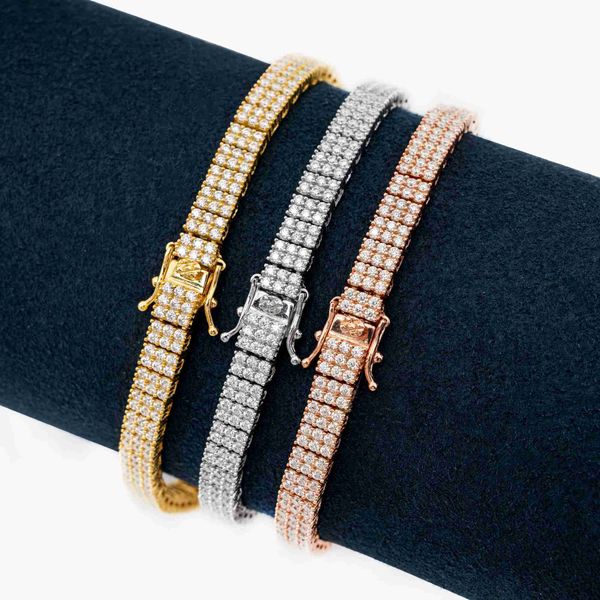 

pass diamond tester luxury custom jewelry moissanite diamond iced out 3 rows triple color tennis bracelet, Silver