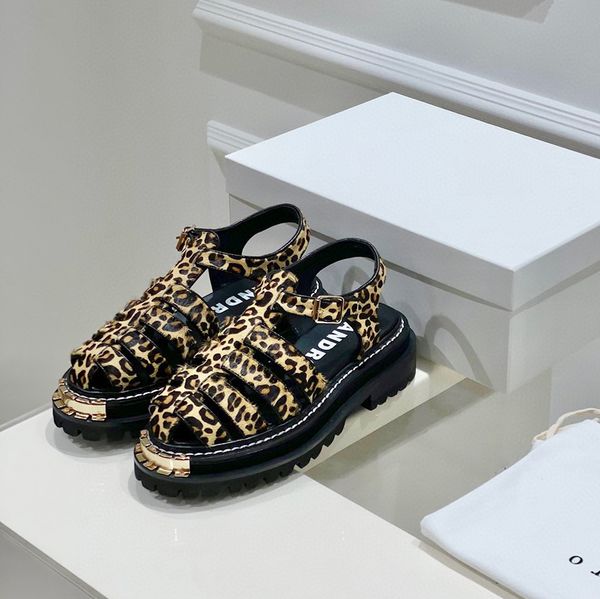 

olys leopard-print studded gladiator chunky sandals adjustable buckle ankle-strap sandal vegetal flats shoes platform luxury designers slide, Black