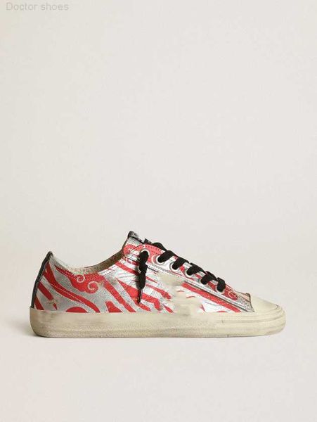 

dirty shoes handmade leather sneakers designer luxury italian vintage tiger print silver red laminated v-star, Black
