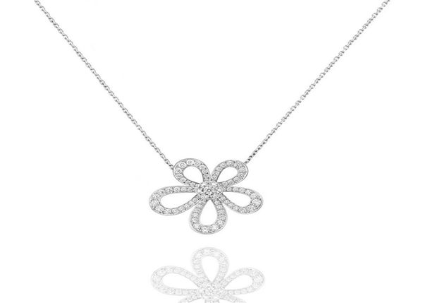 

2021 exquisite diamond four leaf clover camellia pendant clavicle chain necklace 18k gold fashion classic for van womengirls wedd7038534, Silver