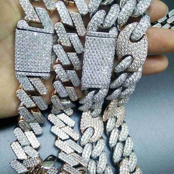 

20mm diamond clasp hiphop miami cuban link men 24k gold necklace, Silver