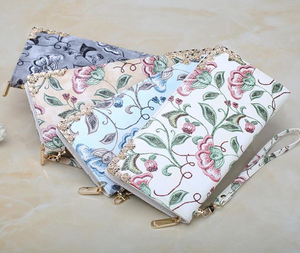 

3pcs ladies purse long zippered bag large capacity mobile phone bags embroidered handbag2944948, Red;black