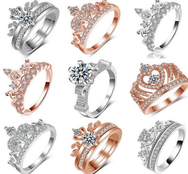 

multistyle new women crown tiara zircon finger ring gold rose gold gift ring for love friends fashion jewelry accessories8709230, Silver