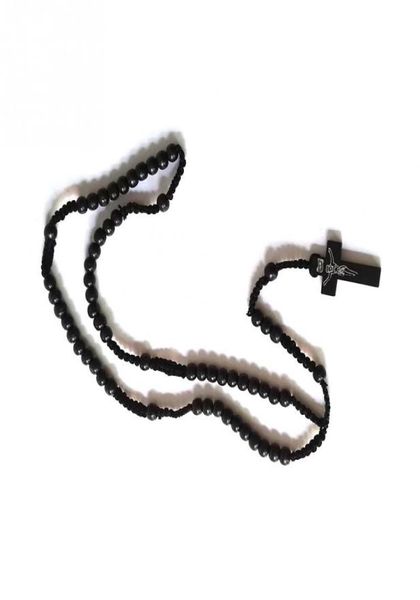 

retro style men women catholic christ wooden rosary bead cross pendant woven rope necklace 20212960414, Silver
