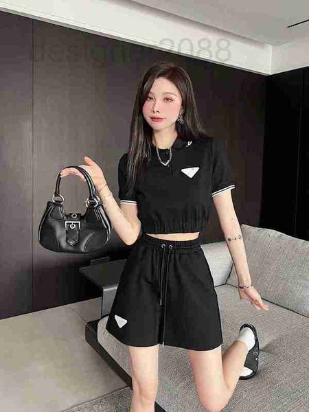 

women's two piece pants designer 2023 spring/summer new casual set short sleeve polo high waist slim shorts fashion rd0v, White