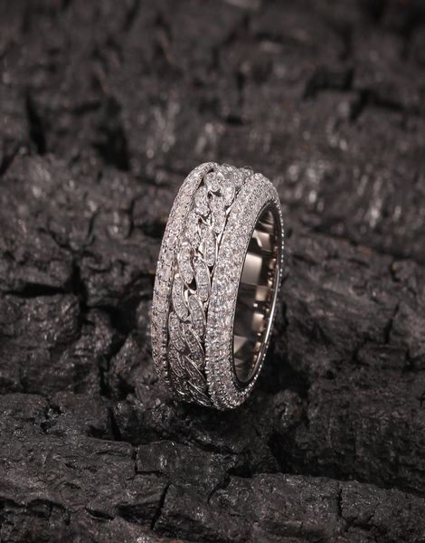 

stones hip hop bling iced out cubic zirconia cz ring for men women spinner cuban chain round rings party jewelry5563931, Silver