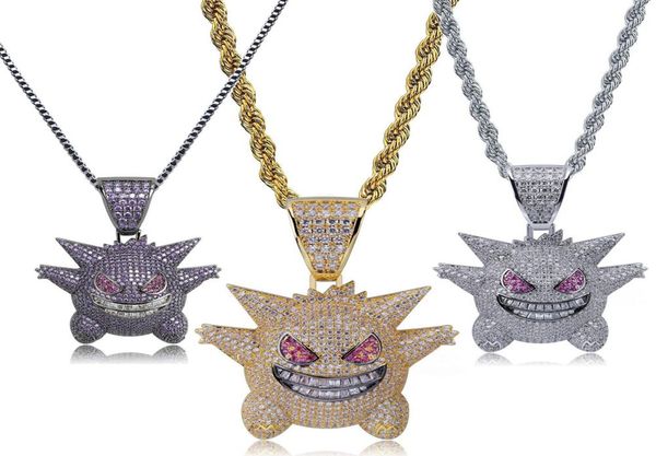 

hip hop bling bling iced out necklace gengar full 3a cubic zircon copper pendant necklace creative design jewelry for men gift1920657, Silver