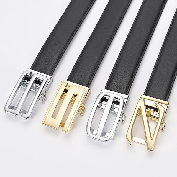 

male belt fashion young man waist belts for jeans trouser automatic buckle simple genuine leather first layer cowskin leather, Black;brown