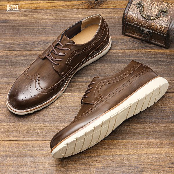 

men's ultra-light brock casual single shoe retro spring and summer comfortable leather sneakers new dress shoes a1, Black