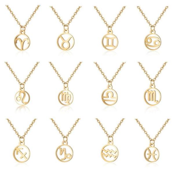 

12 horoscope zodiac sign necklace gold silver constellations stainless steel pendant necklace men women jewelry gift9809592
