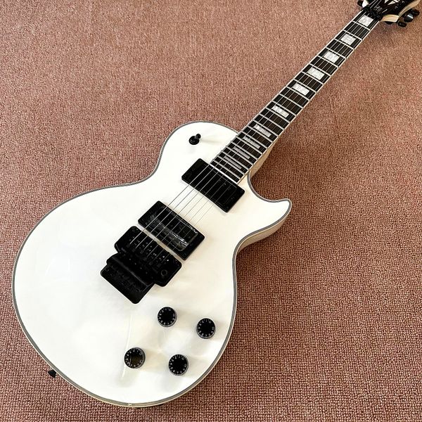 

custom shop, lp custom white electric guitars, black hardware, floyd tremolo system 22frets guitar ing