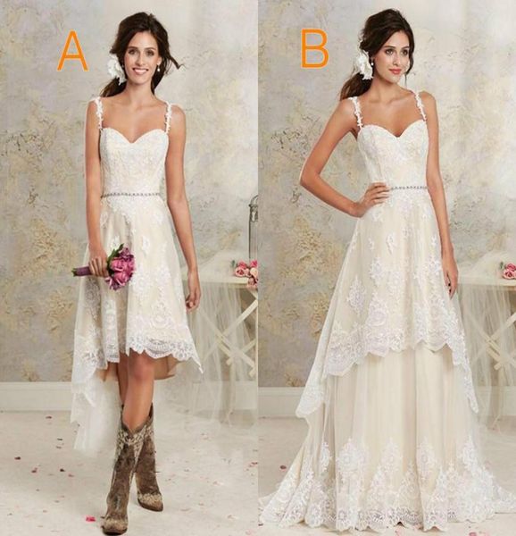 

two styles lace country wedding dress high low short bridal dresses floor length multi layers bohemian gowns for wedding7148592, White