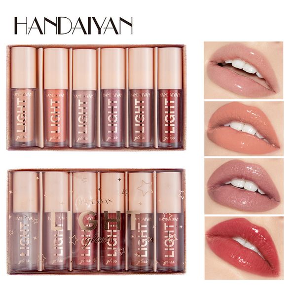 

handaiyan 6pcs/set lip gloss plump glitter crystal jelly red nude lipstick liquid waterproof moisturize oil lipgloss makeup