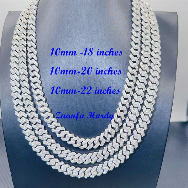 

2023 zuanfa hip hop jewelry factory 8mm 10mm width 925 silver cuban link necklace vvs diamond moissanite chain