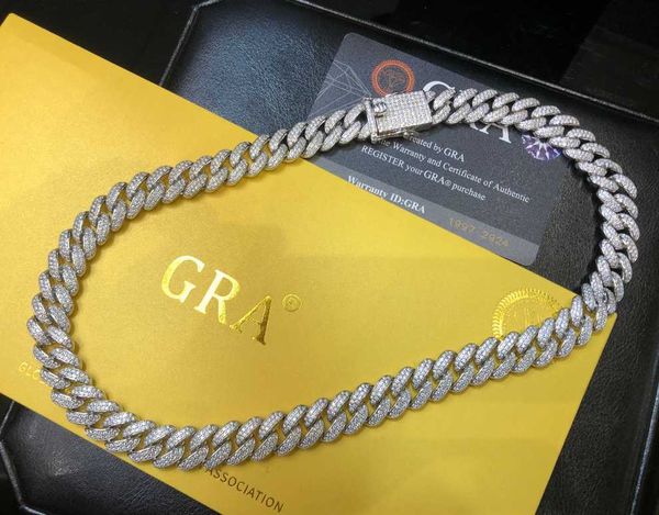 

jwy hip hop moissanite jewelry 12mm 925 sterling silver cuban link chain necklaces pass diamond tester for men