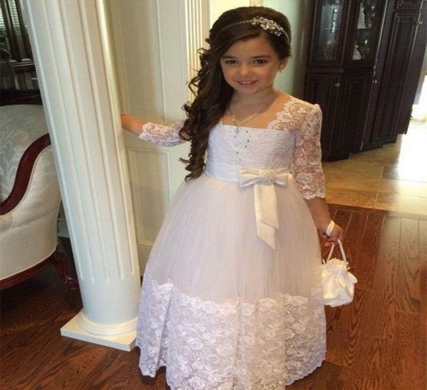 

flower girls dresses for weddings stunning 34 sleeves appliques lace tulle junior floor length first communion dresses2216755, White;blue