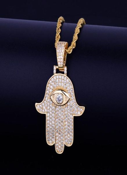 

iced hand pendant necklace steel cuban chain gold silver color cubic zircon mens hip hop jewelry for gift6870509