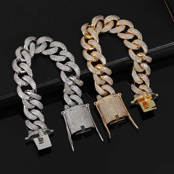 

15mm cz brass hip hop cuban hand chain bracelet for men iced bracelet and chain, Silver